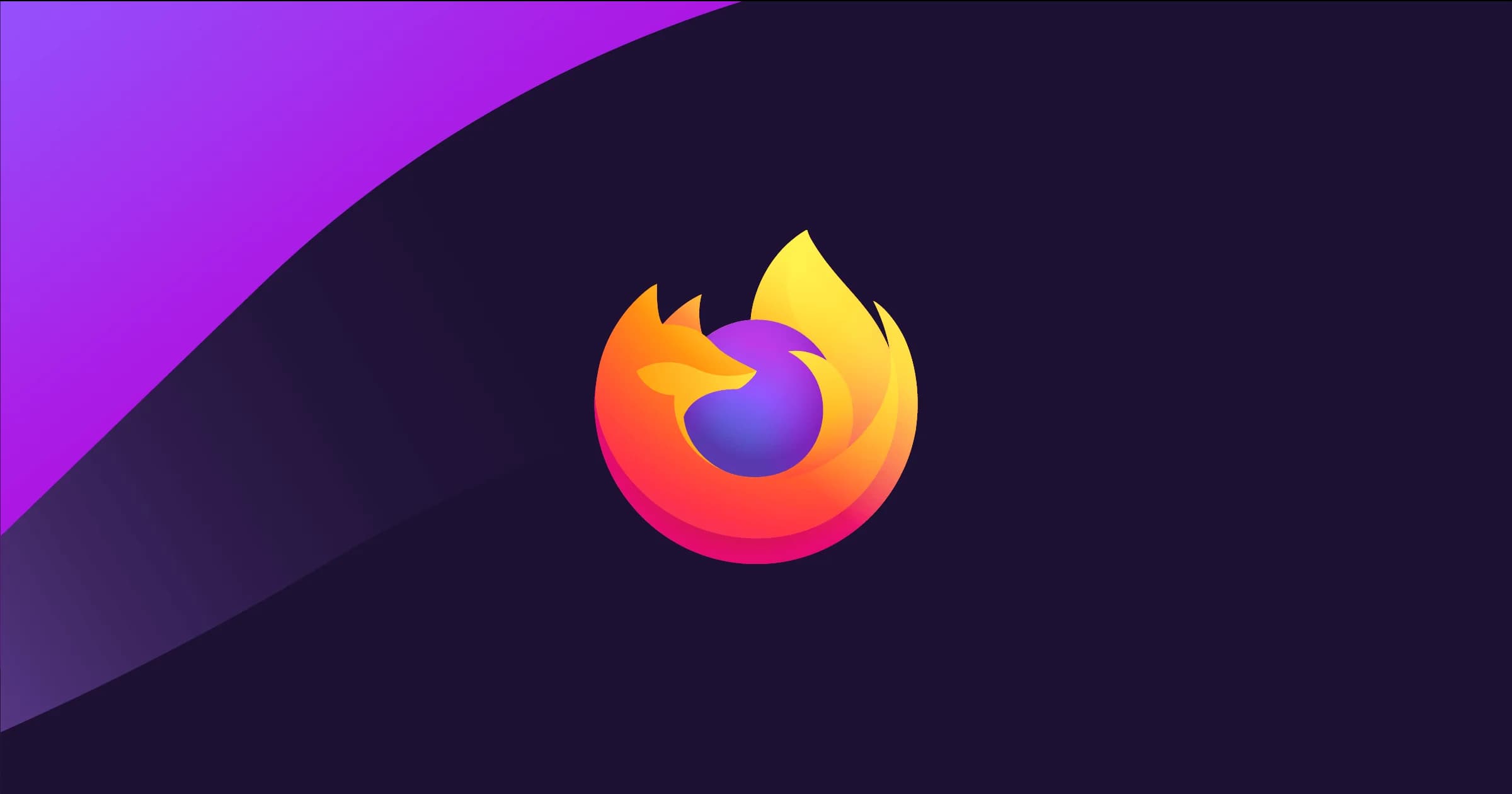 Logo of a stylized fox in orange and yellow wrapping around a purple sphere, on a dark purple background with a diagonal gradient of lighter purple at the top left corner.