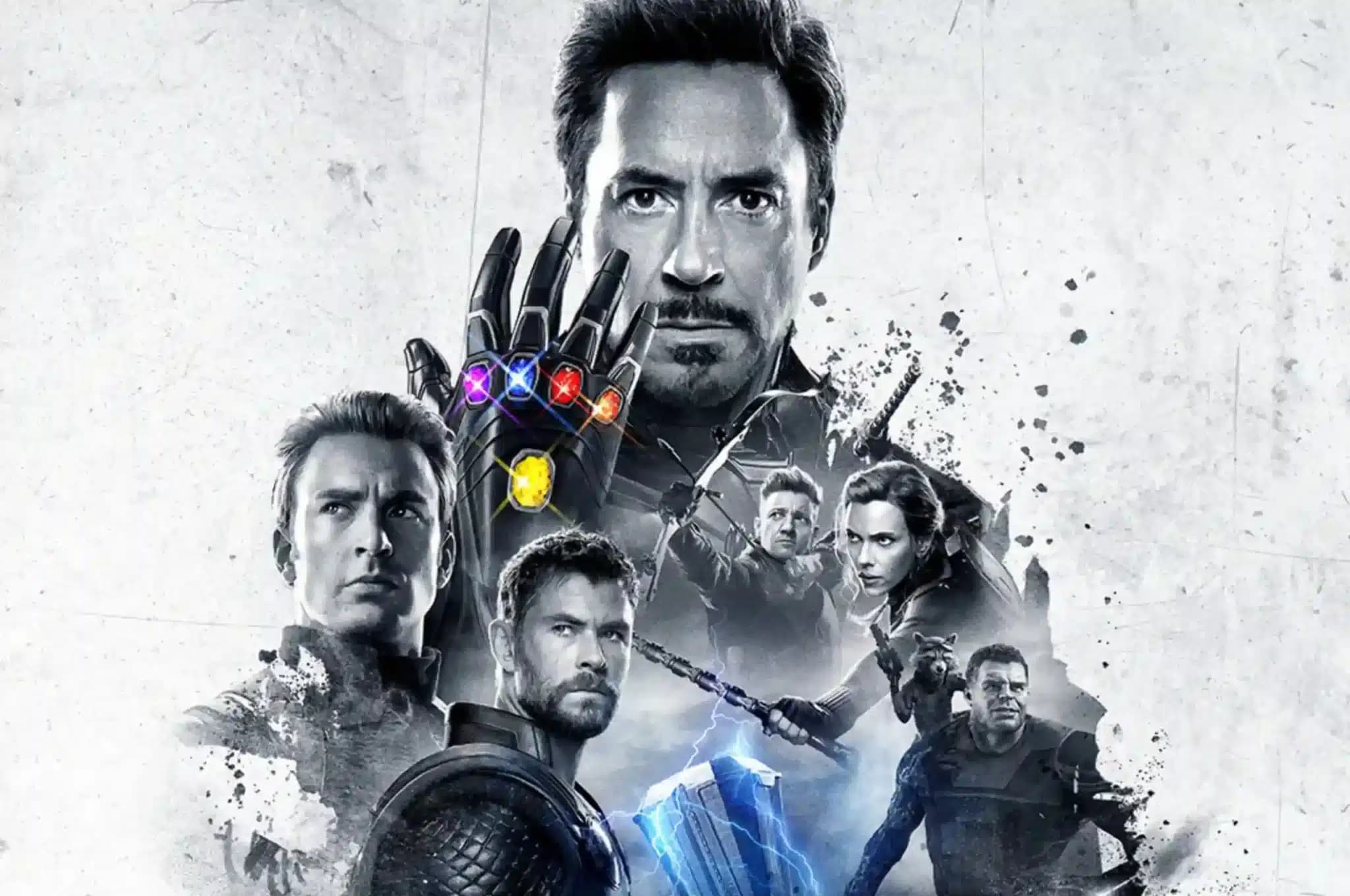 Monochrome superhero ensemble with a glowing, multicolored gemstone gauntlet and blue lightning