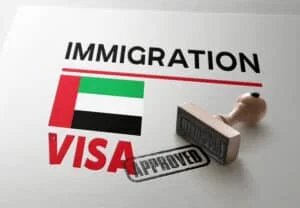 Visa application document with the UAE flag and an 'Approved' stamp.
