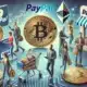 DALL·E 2024 06 27 11.10.38 A photo realistic image showcasing mainstream adoption of cryptocurrencies by companies like PayPal and Visa. Show people using digital currencies for