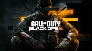 Promotional image for Call of Duty: Black Ops 6 featuring a soldier in tactical gear seated against a dark, fragmented background with bright orange and yellow highlights.