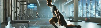 DALL·E 2024 07 08 12.04.17 A photo realistic image showing a gym setting where a person is doing high intensity interval training HIIT exercises