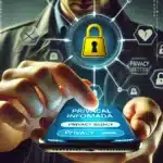 DALL·E 2024 07 16 18.29.35 A photo realistic image of a person being cautious while sharing personal information on social media with a focus on privacy settings