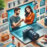 DALL·E 2024 07 27 13.26.34 A photo realistic image of two influencers collaborating on content showing a partnership and cross promotion