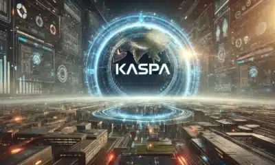 DALL·E 2024 07 14 13.33.02 A photo realistic image of a futuristic digital landscape symbolizing the future potential of KASPA with planned updates and expansions. The KASPA lo