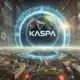 DALL·E 2024 07 14 13.33.02 A photo realistic image of a futuristic digital landscape symbolizing the future potential of KASPA with planned updates and expansions. The KASPA lo