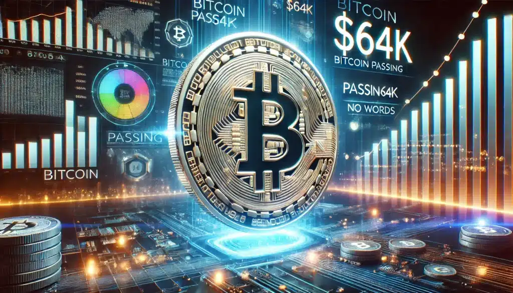 A digital-themed illustration of a large Bitcoin logo surrounded by holographic charts, graphs, and statistical data, indicating the cryptocurrency reaching a value of ,000.