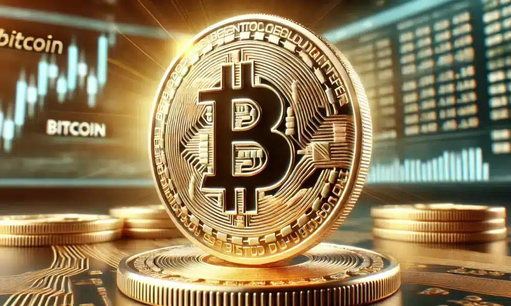 DALL·E 2024 09 03 14.14.49 A super high quality photo realistic image of a Bitcoin coin at the center. The coin should be detailed with intricate engravings reflecting light t