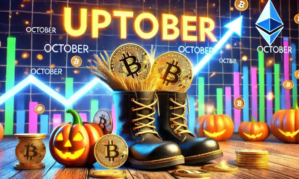 DALL·E 2024 10 01 11.13.50 A photo realistic image representing Uptober a popular term in the cryptocurrency world symbolizing positive market growth in October. Show an upwa