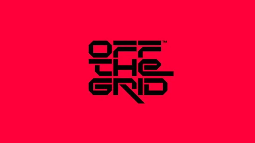 The phrase "OFF THE GRID" is displayed in bold, black, stylized text on a bright red background.