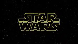 The "Star Wars" logo in yellow outlined letters against a starry black background.