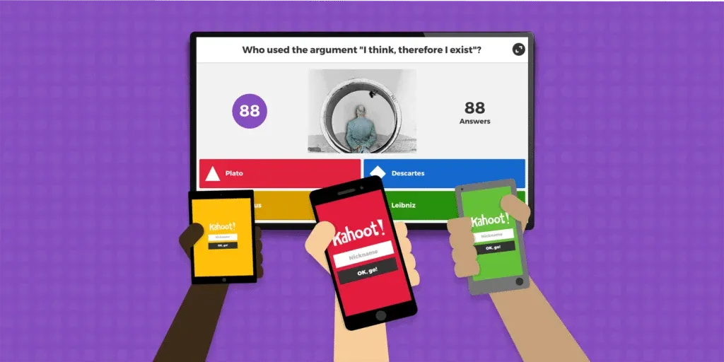 An interactive quiz interface from Kahoot! displayed on a screen, asking 'Who used the argument