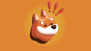 A 3D cartoon illustration of a dog with closed eyes and a large smile, surrounded by three exclamation marks, on an orange background.