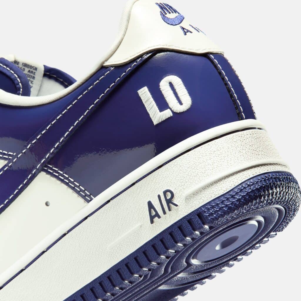 Blue and white Nike x NIGO Air Force 1 LO2 sneaker with