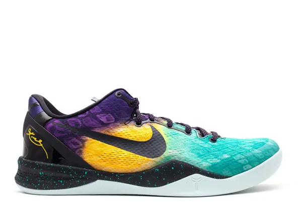 Nike Kobe 8 ‘Easter’ Protro Returns 2027: UAE Release Details & Price Revealed A colorful sneaker with a gradient design from teal to yellow with a black Nike swoosh and signature on the side.