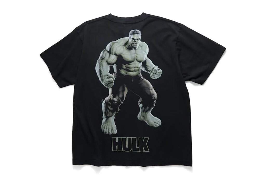 Black T-shirt with a large Hulk graphic and the word HULK printed on the front