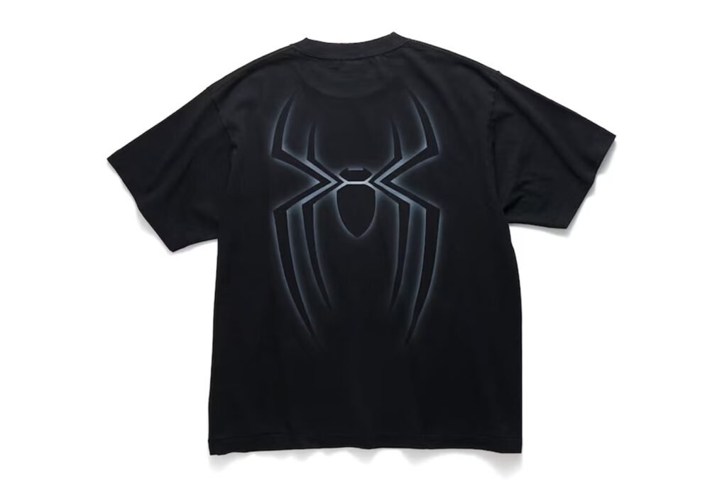 Black T-shirt with a large stylized spider emblem on the back