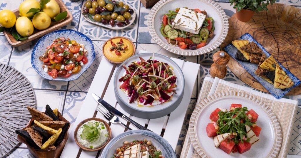 Mezze spread at Eat Greek Kouzina, Mall of the Emirates