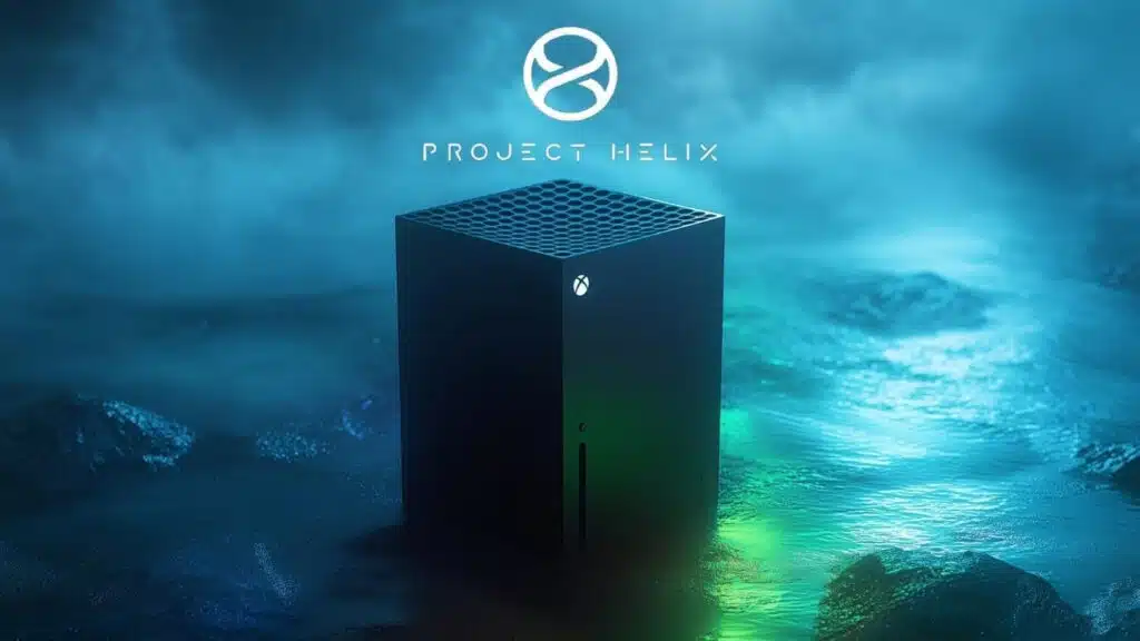 Xbox console labeled “Project Helix” displayed in a dark, blue-green underwater scene